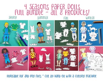 Printable Paper Dolls | Boy & Girl Dress Up Dolls for Four Seasons  | Weather Activities Crafts and Coloring Pages for Kids | PDF and PNG