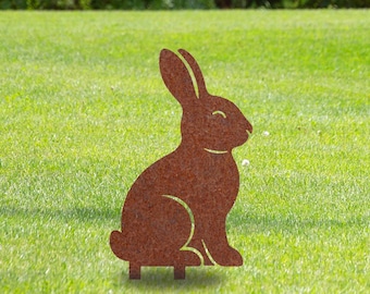 Rustic Steel Bunny Garden Stake, Easter Rabbit Decor