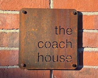 Personalised Corten Steel House Sign, Rusty Metal Front Door Plaque