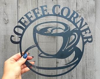 Rusty Steel 'Coffee Corner' Sign: Laser-Cut Metal Wall Art