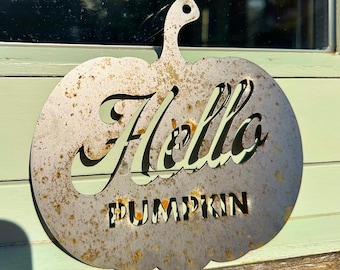 Rustic Steel 'Hello Pumpkin' Hanging Decor: Halloween, Autumn