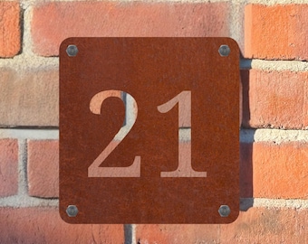 Personalised Corten Steel Number House Sign, Rusty Metal Front Door Plaque