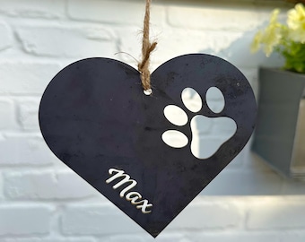 Personalised Rusty Heart & Paw Print Garden Decoration - Steel Memorial Sentimental Gift