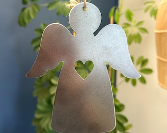 Rustic Steel Angel Decoration: Hanging Christmas Decor