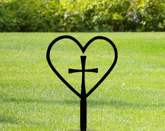 Heart with Cross Memorial Stake, Outdoor Cemetery Grave Marker, Garden Remembrance Decoration, Memorial Gift