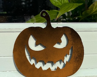 Rustic Steel Hanging Pumpkin, Spooky Halloween Garden Decoration