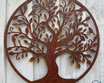 Rusty Steel Tree of Life Wall Art: Laser-Cut Garden Decor