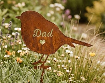 Rusty Robin Stake, Personalised Grave Marker, Remembrance Stake, Mom, Dad, Sister, Brother, Grandma, Grandad
