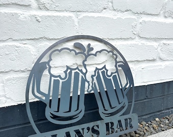 Personalised Steel Bar Sign: Rusty Outdoor Decor, Home Bar Gift, Customised