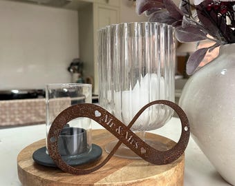Personalised Valentines/Anniversary Steel Infinity Decoration, Rustic Steel Gift