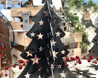 Rustic Steel 3D Christmas Tree Decoration, Laser Cut