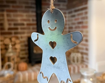 Rustic Steel Gingerbread Man, Christmas Hanging Decoration