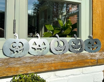 Rustic Steel Hanging Pumpkins - Halloween Haunted House Decor, Set of 5