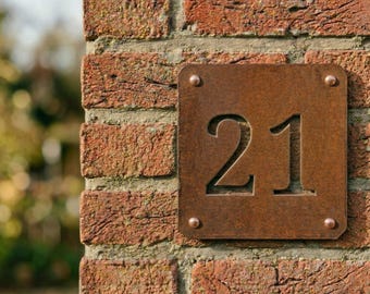 Personalised Corten Steel Number House Sign, Rusty Metal Front Door Plaque
