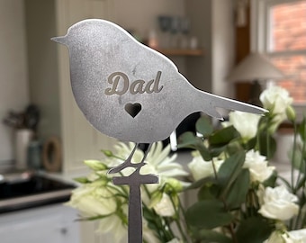 Rusty Robin Stake, Personalised Grave Marker, Remembrance Stake, Mom, Dad, Sister, Brother, Grandma, Grandad
