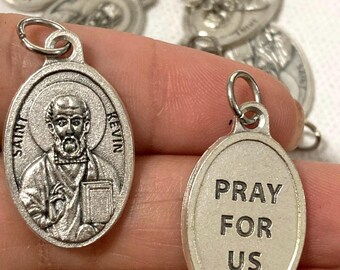 Saint Kevin Medal – St Kevin of Glendalough  – Pray for Us- Made in Italy