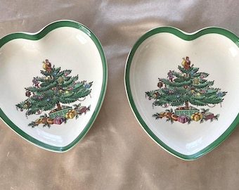 Set di 2 ciotole vintage a forma di cuore con albero di Natale Spode