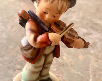 Vintage Hummel Little Fiddler Figurine: TMK-2 Full Bee, Goebel No. 4/0. Chipped.