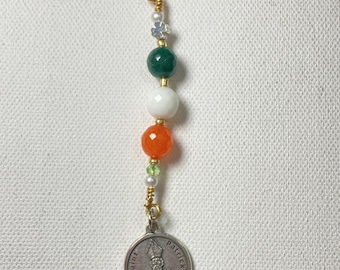 St. Patrick Zipper Pull – Irish Jade Beads, Italian Medal