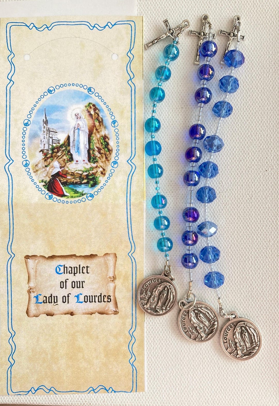Our Lady of Lourdes Chaplet | Blue Glass Beads, Catholic Prayer ...