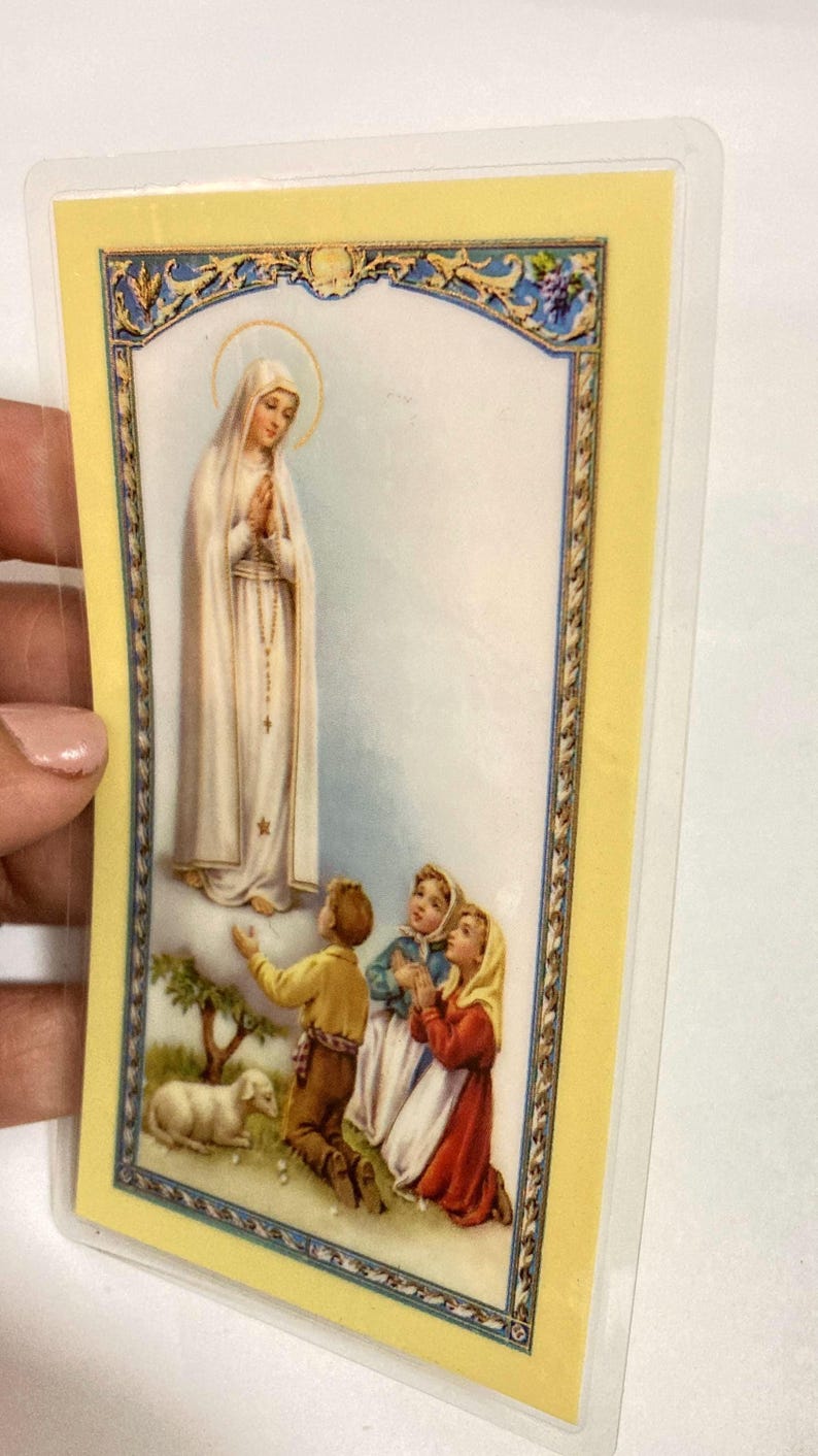 Our Lady of Fatima Laminated Holy Prayer Card – Made in Italy - 4” X 2. ...