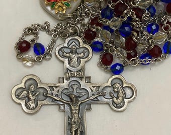 Vintage 65-Inch Wall Rosary • Italian Crucifix, Holy Family