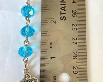 Sky Blue Soft Faceted 3 Hail Mary Zipper Pull: Three Way Cross Pendant