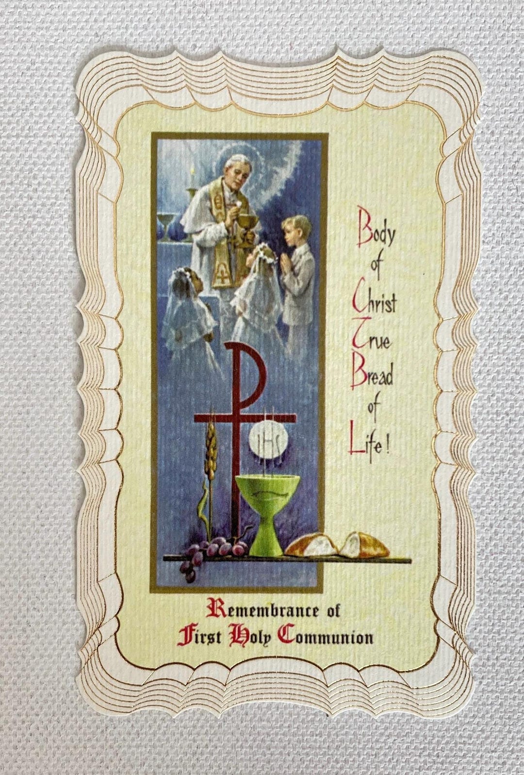 First Holy Communion Prayer Card – Made in Italy – Scalloped Gold Foil ...