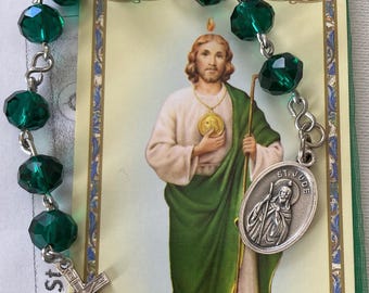 Chaplet Saint Jude – Italiaanse medaille en kruisbeeld, gebedsinstructies en heilige kaart