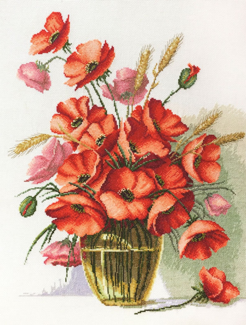 NEW UNOPENED Russian Counted Cross Stitch kit Mary Weaver 06.002.28 Poppies Charm Summer Flowers