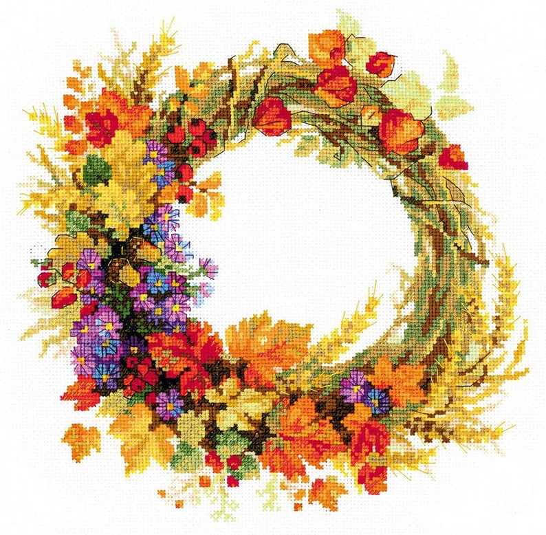 NEW UNOPENED Russian Counted Cross Stitch KIT Riolis 1537 Wreath with Wheat
