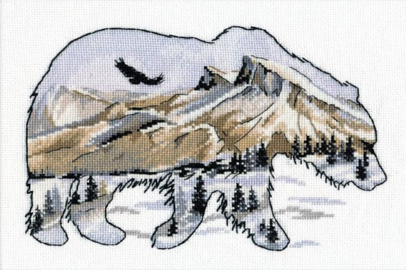 NEW UNOPENED Russian Counted Cross Stitch Kit OVEN 1052 Bear Mountains Eagle