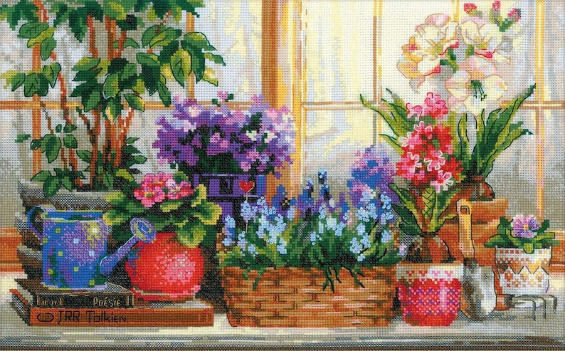 NEW UNOPENED Counted Cross Stitch KIT Riolis 1669 Windowsill with Flowers