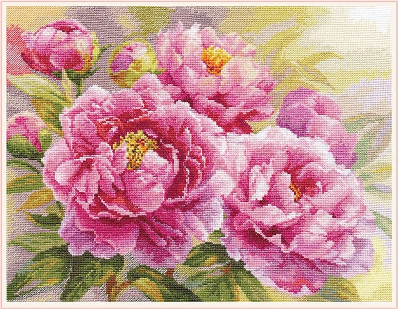 NEW UNOPENED Russian Counted Cross Stitch KIT Alisa 2-35 Peonies Flowers