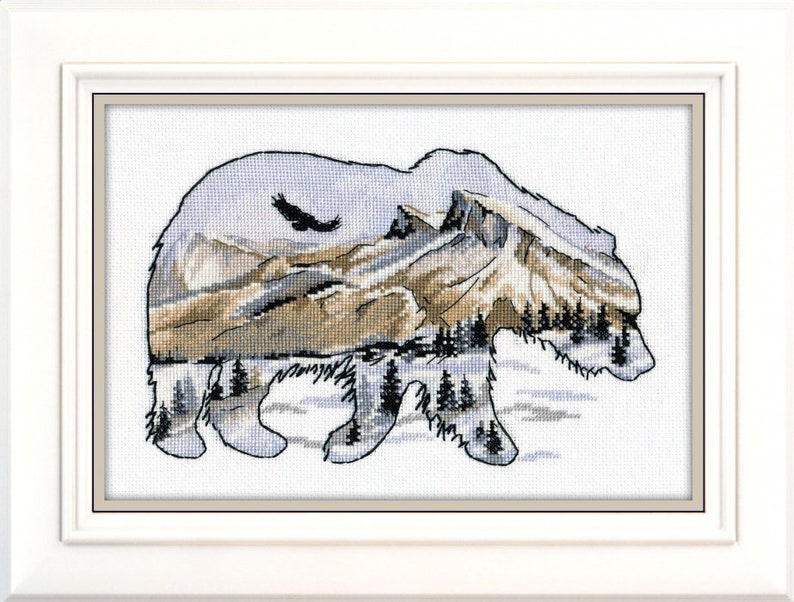 NEW UNOPENED Russian Counted Cross Stitch Kit OVEN 1052 Bear Mountains Eagle