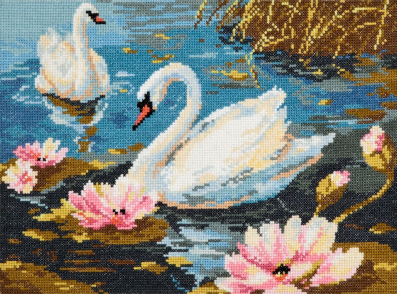 NEW UNOPENED Russian Counted Cross Stitch KIT Magic Needle 64-01 Swans