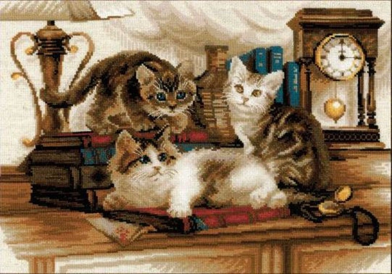NEW UNOPENED Russian Counted Cross Stitch KIT Riolis 1247 Furry Friends Kittens