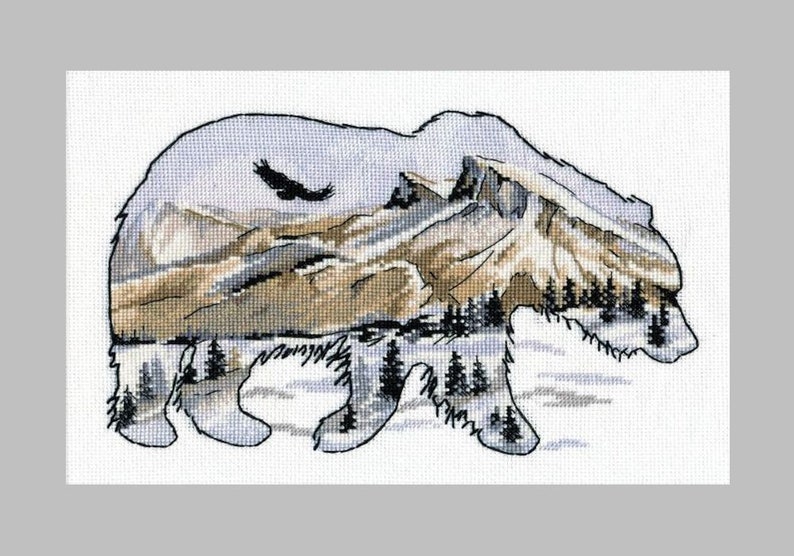 NEW UNOPENED Russian Counted Cross Stitch Kit OVEN 1052 Bear Mountains Eagle