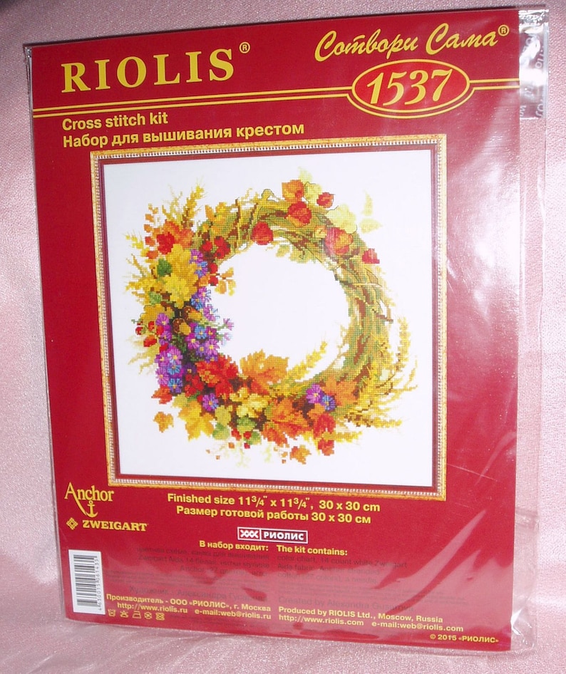 NEW UNOPENED Russian Counted Cross Stitch KIT Riolis 1537 Wreath with Wheat
