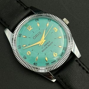 Rare Vintage ORIS Sea foam Green Dial Mechanical Hand Winding FHF Movement ST-96 Swiss Made Wrist watch~ Christmas Sale