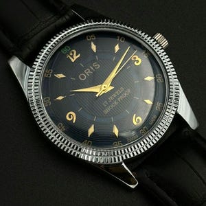 Rare Vintage ORIS Black Dial Mechanical Hand Winding FHF Movement ST-96 Swiss Made Wrist watch~ Christmas Sale