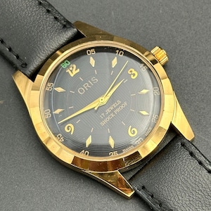 Rare Vintage ORIS Black Dial Case colour Gold Mechanical Hand Winding FHF Movement ST-96 Swiss Made Wrist watch~ Christmas Sale