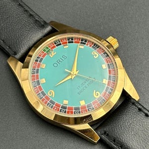 Rare Vintage ORIS Casino Cyan Gree Dial Mechanical Hand Winding FHF Movement ST-96 Swiss Made Wrist watch~ Christmas Sale