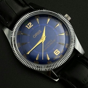 Rare Vintage ORIS Navy Blue Dial Mechanical Hand Winding FHF Movement ST-96 Swiss Made Wrist watch~ Christmas Sale