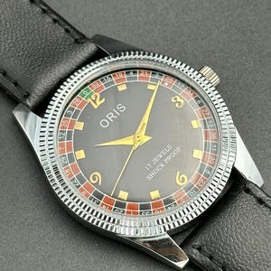 Rare Vintage ORIS Casino Black Dial Mechanical Hand Winding FHF Movement ST-96 Swiss Made Wrist watch~ Christmas Sale