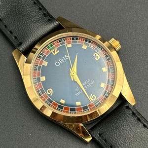 Rare Vintage ORIS Casino Navy Blue Dial Mechanical Hand Winding FHF Movement ST-96 Swiss Made Wrist watch~ Christmas Sale