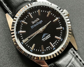 Reloj mecánico vintage HMT Himalaya: esfera negra, 17 joyas, cuerda manual