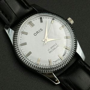 Rare Vintage ORIS White Dial Mechanical Hand Winding FHF Movement ST-96 Swiss Made Wrist watch~ Christmas Sale