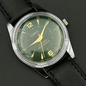 Rare Vintage ORIS Green Dial Mechanical Hand Winding FHF Movement ST-96 Swiss Made Wrist watch~ Christmas Sale