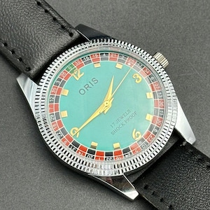 Rare Vintage ORIS Casino Cyan Green  Dial Mechanical Hand Winding FHF Movement ST-96 Swiss Made Wrist watch~ Christmas Sale